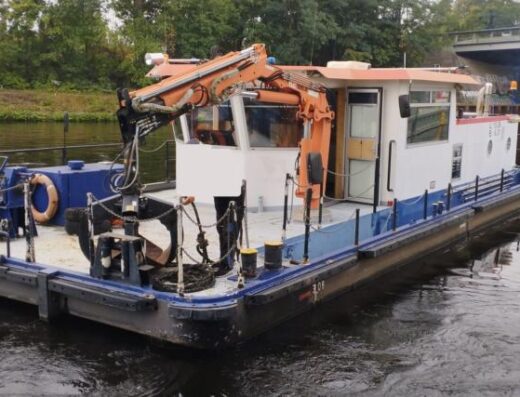 Stahlboot Hausboot Wohnboot Wohnschiff Arbeitsschiff Kran Pontonboot