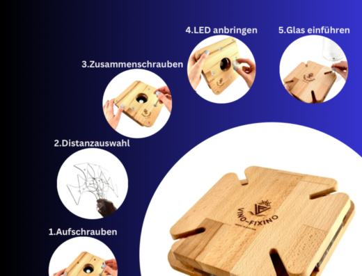 Vino-Fixino, Weinglashalter, Getränkehalter für Boote, Yachten, rutschfester Stand, mit LED Beleuchtung, ink. 4 Gläser